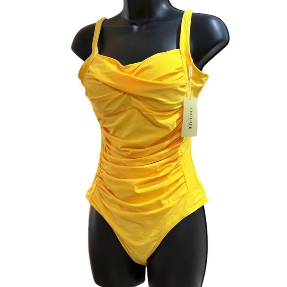 NWT Ekouaer Women's Monokini Bathing Suit Canary Yellow Size L
